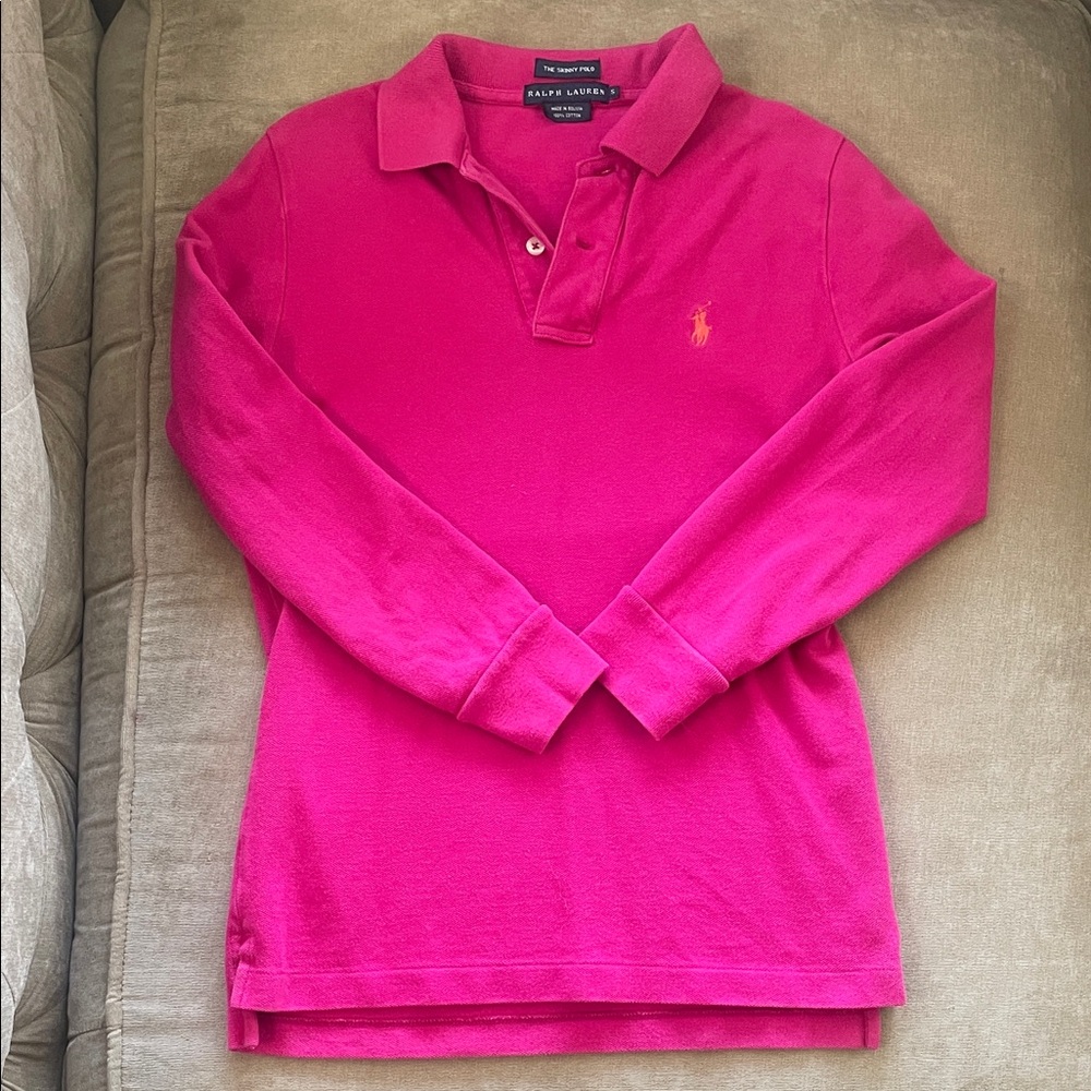 Ralph Lauren Girls Hot Pink Long-Sleeve Polo